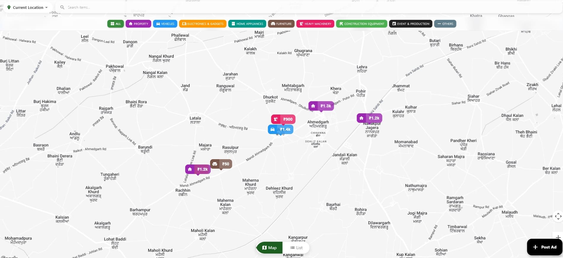 Rental marketplace map view